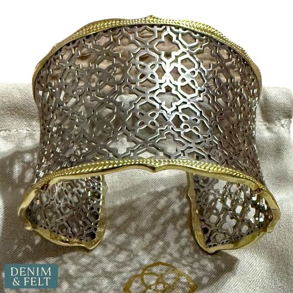 Kendra Scott Candice Statement Cuff Bracelet – Gold & Silver Filigree Adjustable - Picture 11 of 14